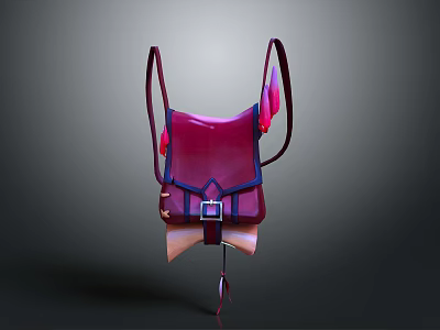 Stylish Red Backpack With Shoulder Straps And Pink Decorative Details 3d model