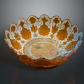 Artistic Orange And White Ceramic Bowl With Scalloped Edge And Intricate Decorative Patterns