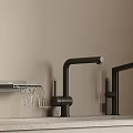 Sleek Black Kitchen Faucet Water Flow On Gray Countertop Design