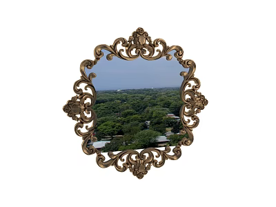 Ornate Framed Mirror Reflecting Lush Green Trees And Clear Blue Sky 3d model