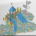 Kids Play Area with Blue Slide Colorful Ball Pit and Tower Structure