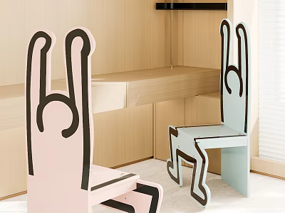 Adorable Children's Chairs With Rabbit Ears Pink And Light Blue For Kids Room 3d model