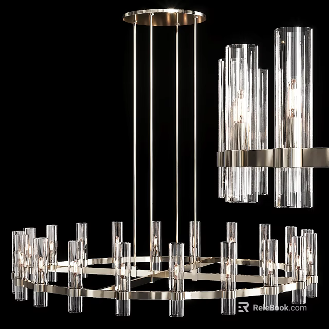 Elegant Modern Pendant Chandelier Featuring Transparent Glass Cylinders And Metal Frame 3d model 