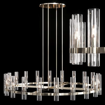 Elegant Modern Pendant Chandelier Featuring Transparent Glass Cylinders And Metal Frame 3d model