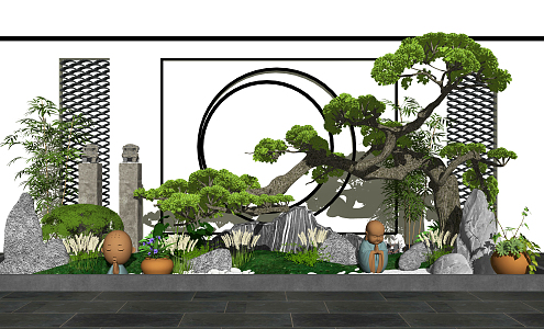 New Chinese style landscape sketch landscape sketch landscape wall stone 3d model