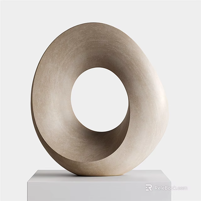 Hand Carved Abstract Circular Stone Sculpture with Smooth Surface and Square Base 3d model 