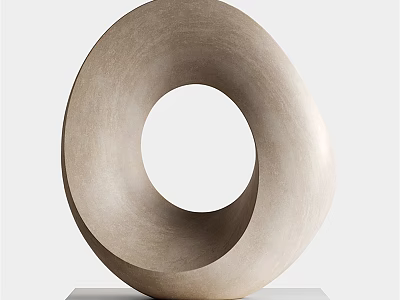 Hand Carved Abstract Circular Stone Sculpture with Smooth Surface and Square Base 3d model