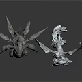 Two Mythical Fantasy Animals With Large Wings And Sharp Claws In 3D Render