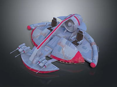 Futuristic Sci Fi Spaceship 3D Model With Gray Red Design Engine Wings And Detailed Structure 3d model
