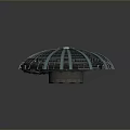 Futuristic Circular Structure With Blue Stripes And Central Top Design Details