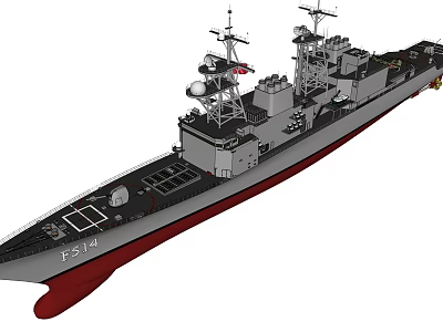 Detailed Military Warship F-314 Model With Radar Turret And Deck Structure 3d model