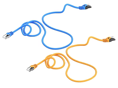 Office Electrical Network Cables in Blue and Orange for Office Connectivity 3d model