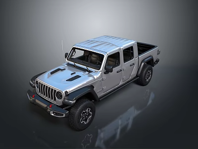 Silver Off Road Pickup Truck With Stylish Front Grille And Cargo Bed 3d model