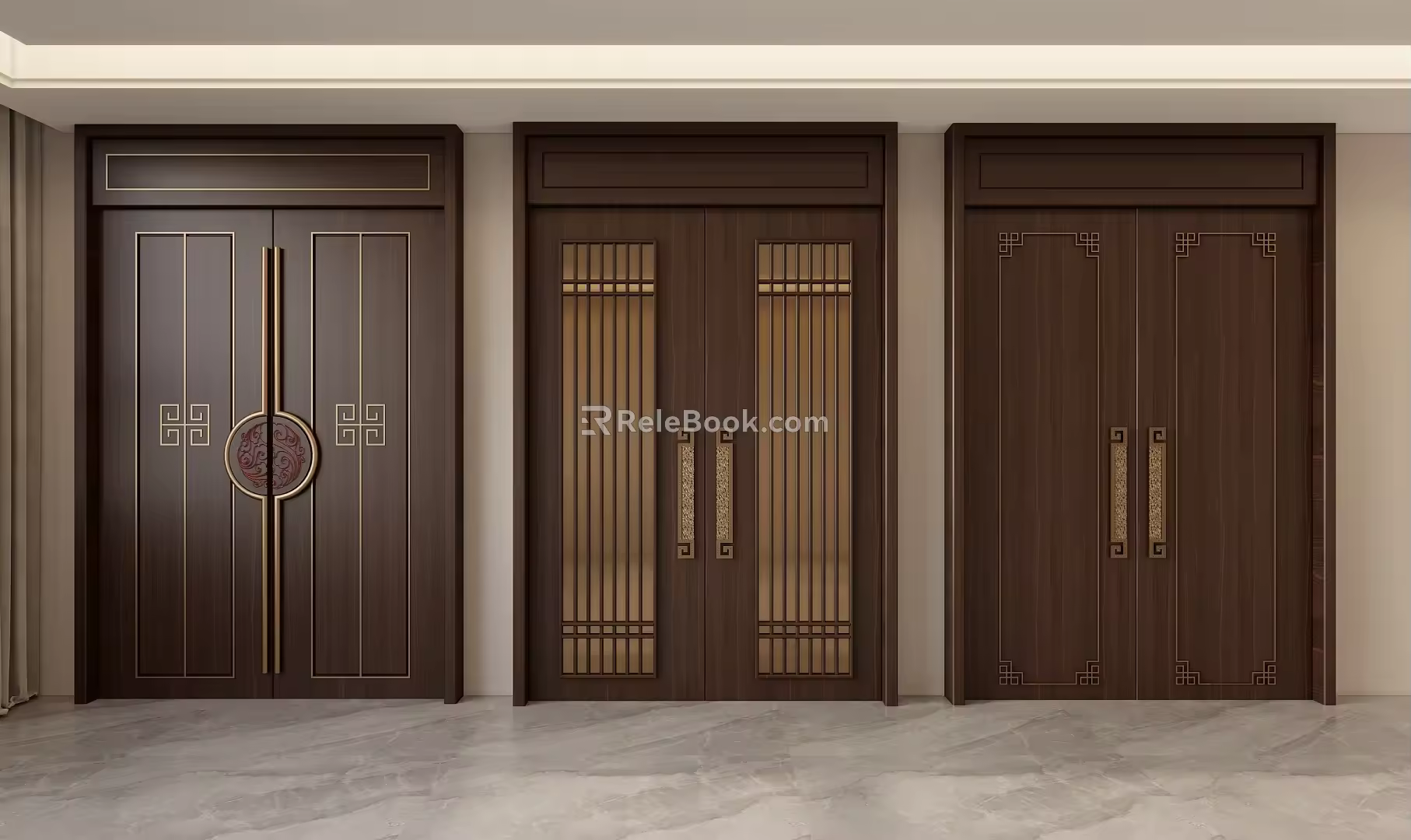 New Chinese Double Door 3d model