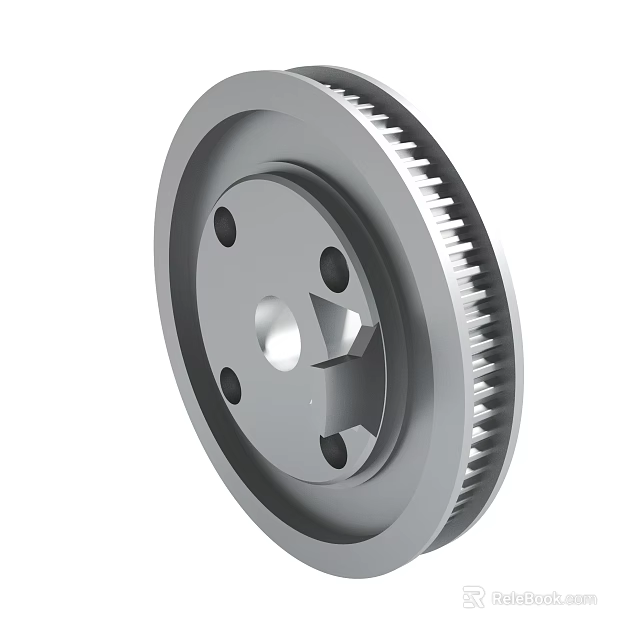 Metal Synchronous Pulley With Toothed Edge Central Hole And Mounting Holes 3d model 