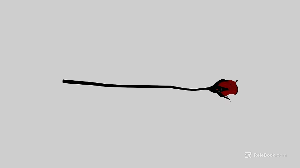 Red Rose Bud With Long Green Stem On White Background 3d model