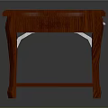 Solid Red Wooden Table With Square Top And Lower Shelf Design
