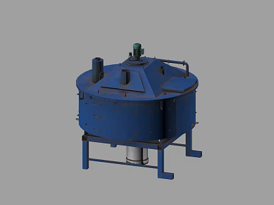 Blue Circular Industrial Equipment With Sturdy Stand And Top Mounted Motor For Processing 3d model