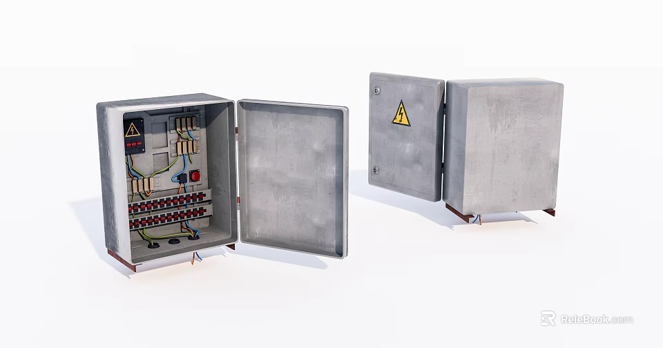 Industrial Electrical Enclosures Open And Closed With Internal Wiring Components And Metal Gray Casing 3d model 