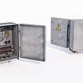 Industrial Electrical Enclosures Open And Closed With Internal Wiring Components And Metal Gray Casing
