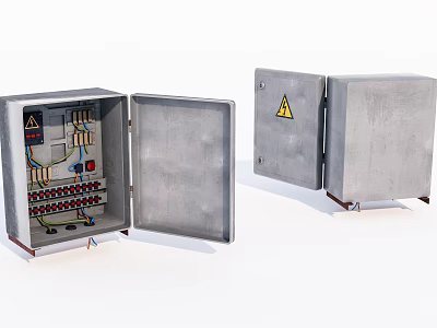 Industrial Electrical Enclosures Open And Closed With Internal Wiring Components And Metal Gray Casing 3d model