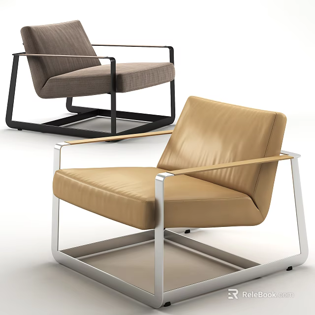 Modern Single Sofa Design With Leather Upholstery And Metal Frame In Brown And Gray 3d model 