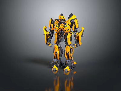 Game and Movie Character Yellow Black Mech Robot In Standing Pose With Metallic Armor Details 3d model