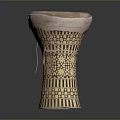 Handcrafted Wooden Hand Drum With Pink Drumhead And Brown Beige Geometric Floral Carved Patterns