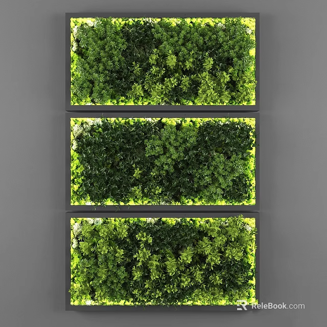Decorative Ornament Set Featuring Three Vertical Green Plant Wall Panels With Black Frames 3d model 