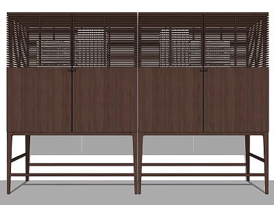 Dark Brown Decorative Cabinet With Lattice Design Top Double Door Storage And Leg Stand 3d model