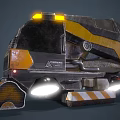 Futuristic Sci Fi Engineering Vehicle With Yellow Lights And Mechanical Bucket