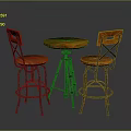Industrial Style Wooden Dining Chairs With Metal Cross Frames And Round Table