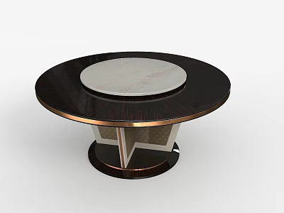 Round Dining Table With White Marble Top Dark Wood Frame And Gold Metal Base 3d model