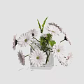 Transparent Square Glass Vase With White Flowers And Green Leaves Decorative Arrangement For Home Decor