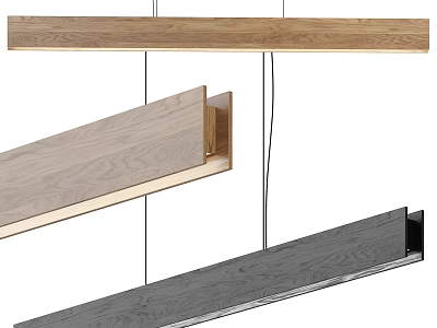Light Wood Medium Wood And Dark Gray Linear Pendant Lights With Modern Design 3d model