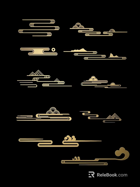 Elegant Traditional Chinese Carved Motifs With Golden Cloud And Mountain Lines 3d model 
