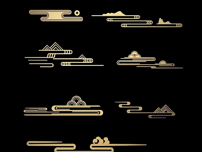 Elegant Traditional Chinese Carved Motifs With Golden Cloud And Mountain Lines 3d model