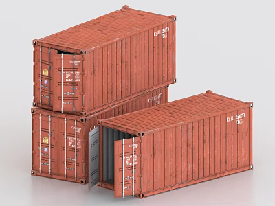 Industrial Equipment Red Shipping Containers Stacked With Open Door Design 3d model