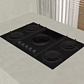 Modern Kitchen Gas Stove Appliance With Black Glass Panel Four Burners And Control Knobs 3d model
