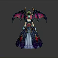 Fantasy Game Movie Character with Purple Pink Bat Wings Witch Hat and Elegant Dress