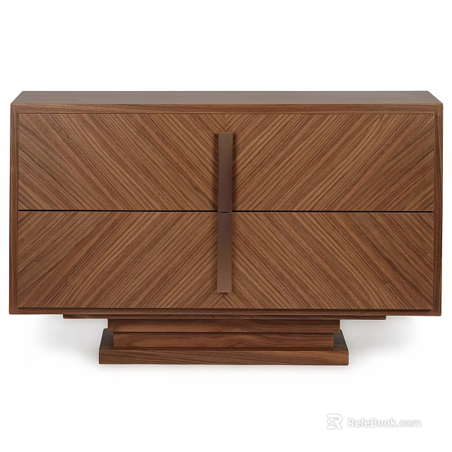 Elegant Walnut Wood Console Cabinet With Herringbone Grain And Sturdy Base Design 3d model 