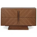Elegant Walnut Wood Console Cabinet With Herringbone Grain And Sturdy Base Design