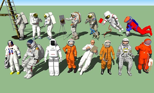 Modern astronaut character combination 3d model