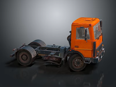 Orange Truck Chassis With Cab And Large Wheels On Dark Background 3d model