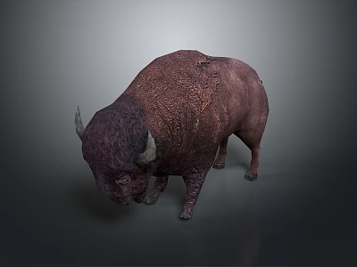 Realistic Bison With Purple Brown Rough Textured Skin And Curved Horns 3d model