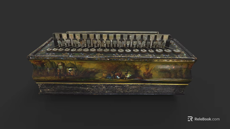 Antique Vintage Artistic Musical Instrument With Painted Surface And Keyboards 3d model 