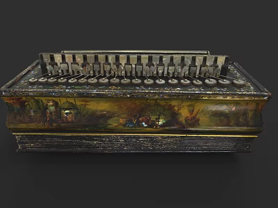 Antique Vintage Artistic Musical Instrument With Painted Surface And Keyboards 3d model