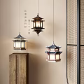 Traditional Chinese Pagoda Shaped Pendant Lights with Wooden Frame and Glass Panels for Home Decor