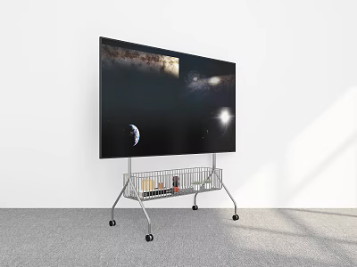 Modern Mobile TV Stand With Large Screen TV And Storage Shelf 3d model
