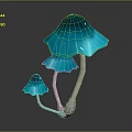 Fantasy Scene Components with Glowing Mushrooms Pink to Blue Gradient and White Stems